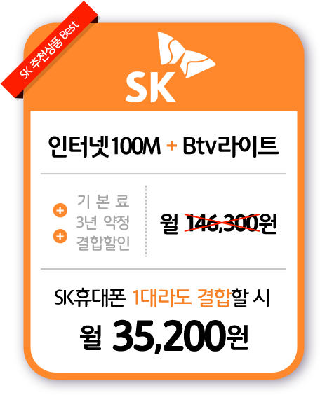 SK 인터넷100M + Btv라이트 월35,200원